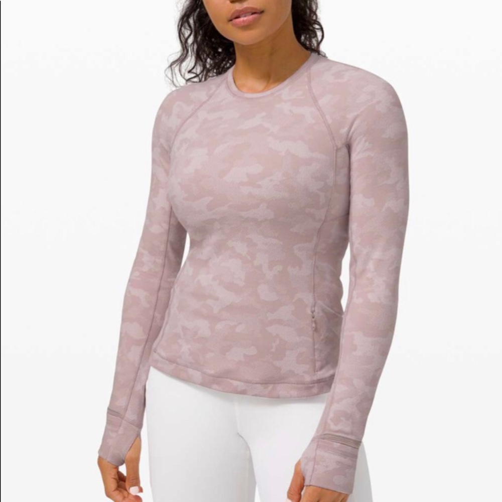 Lululemon Runderful Long Sleeve - pink camo Size 2